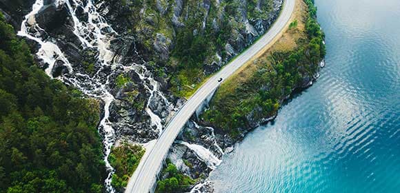 birds eye view of a coastal road