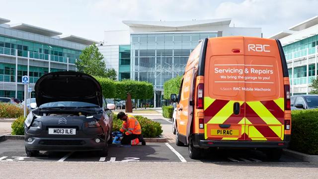 RAC Mobile Mechanic outside an office building