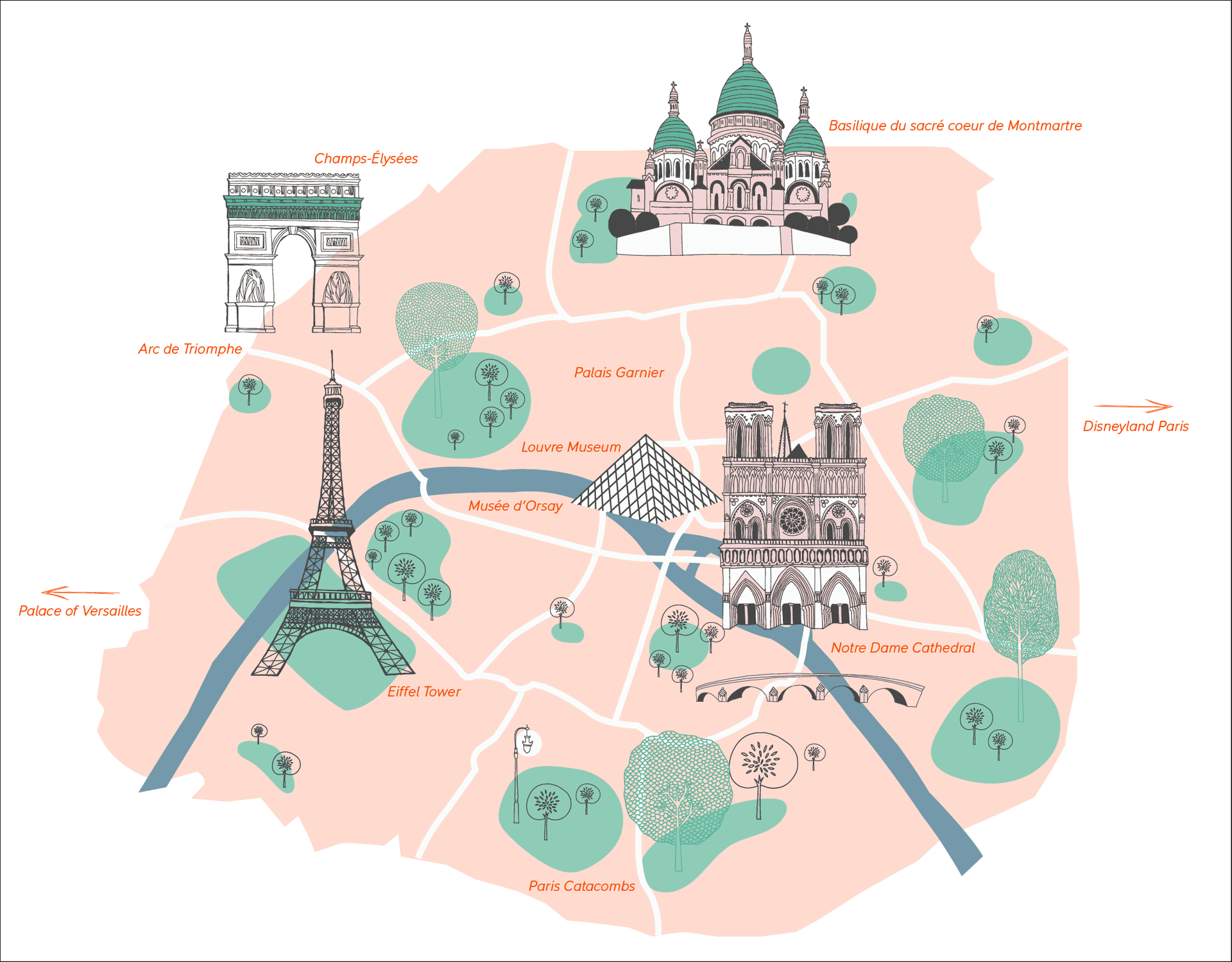 Map of Paris with local landmarks highlighted.