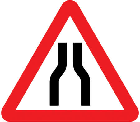 road narrowing ahead sign
