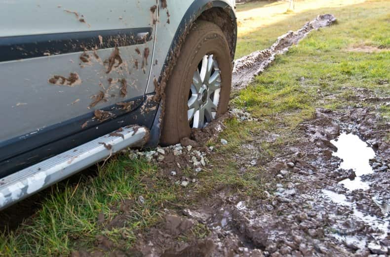 car stuck in mud