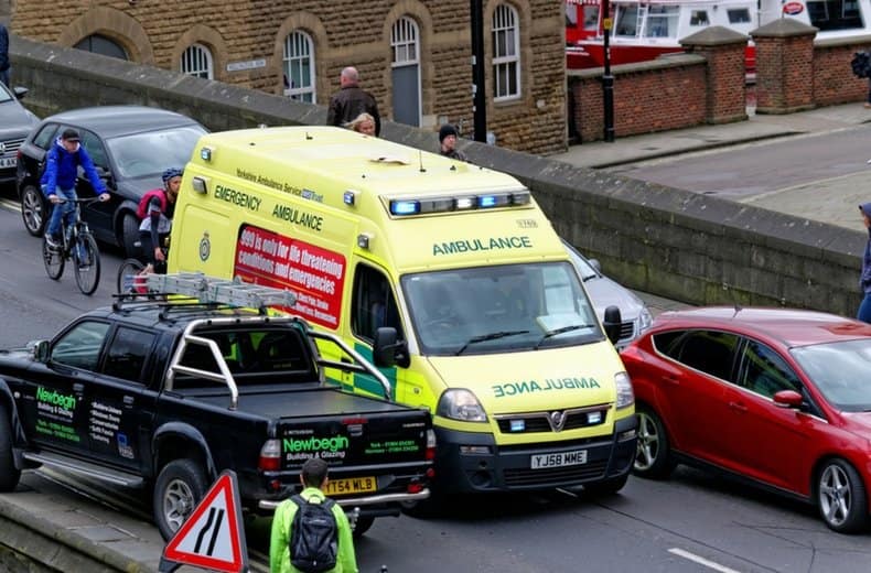 Ambulance stuck in road