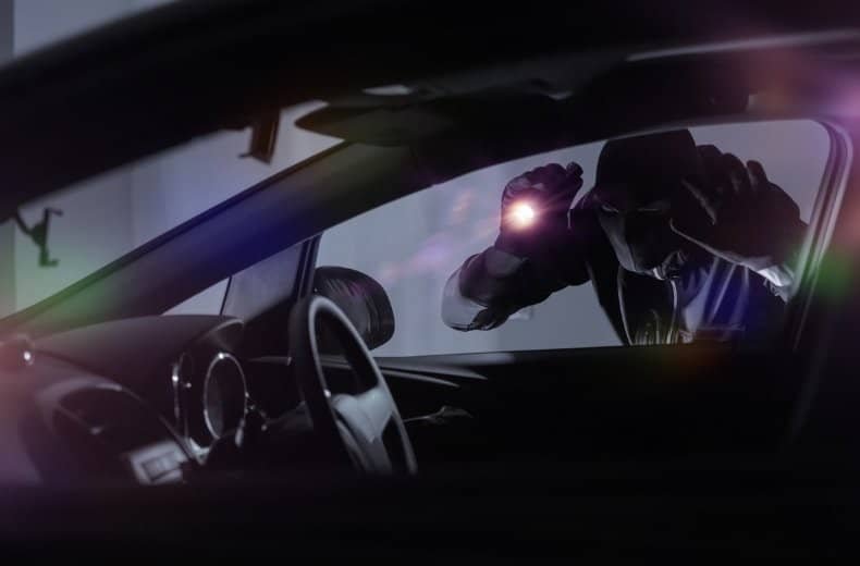 car thief with torch