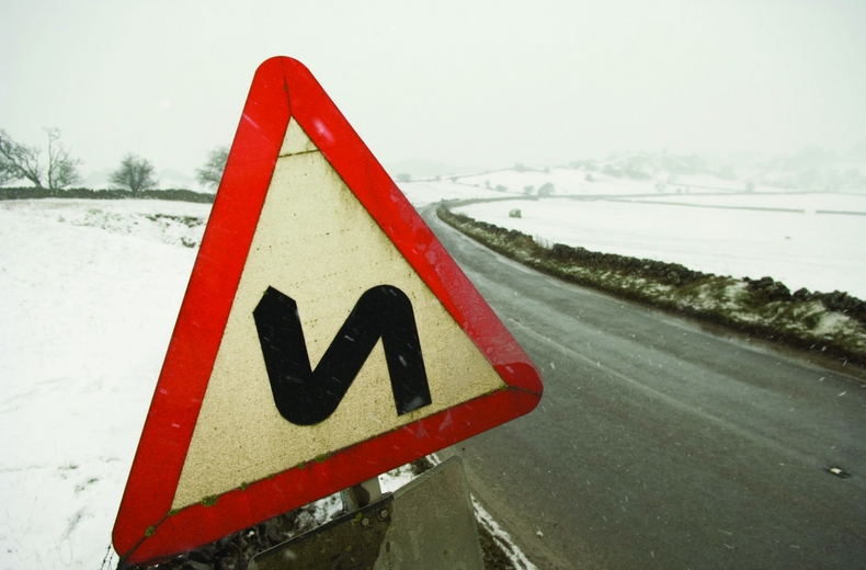 snow road signs travel uk