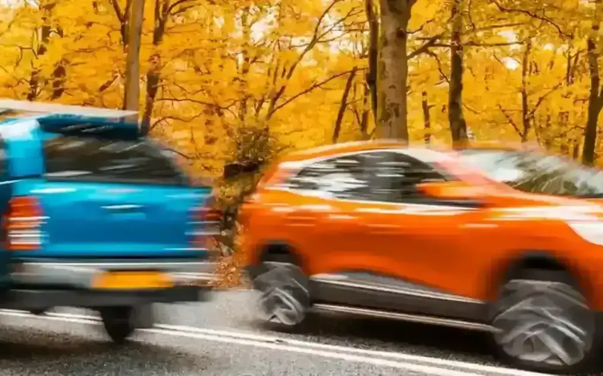 Autumn cars driving